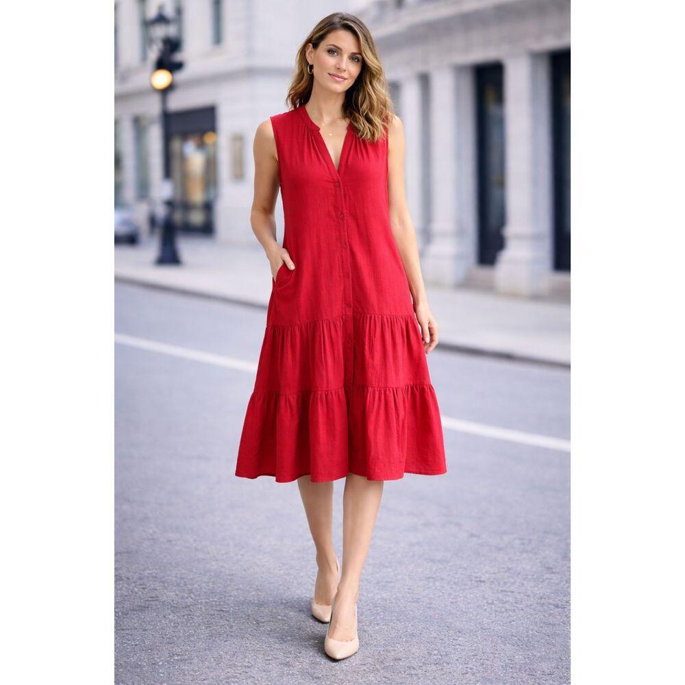 Drew Sleeveless Hi Low Hem Midi Dress In Amber L
